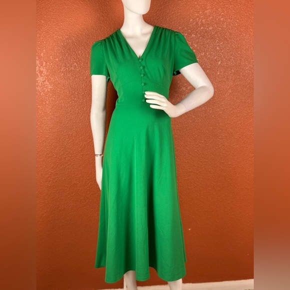 DKNY Women's Bubble-Sleeve Scuba-Crepe Midi Green Dress Size 10.  C14 - Picture 3 of 17